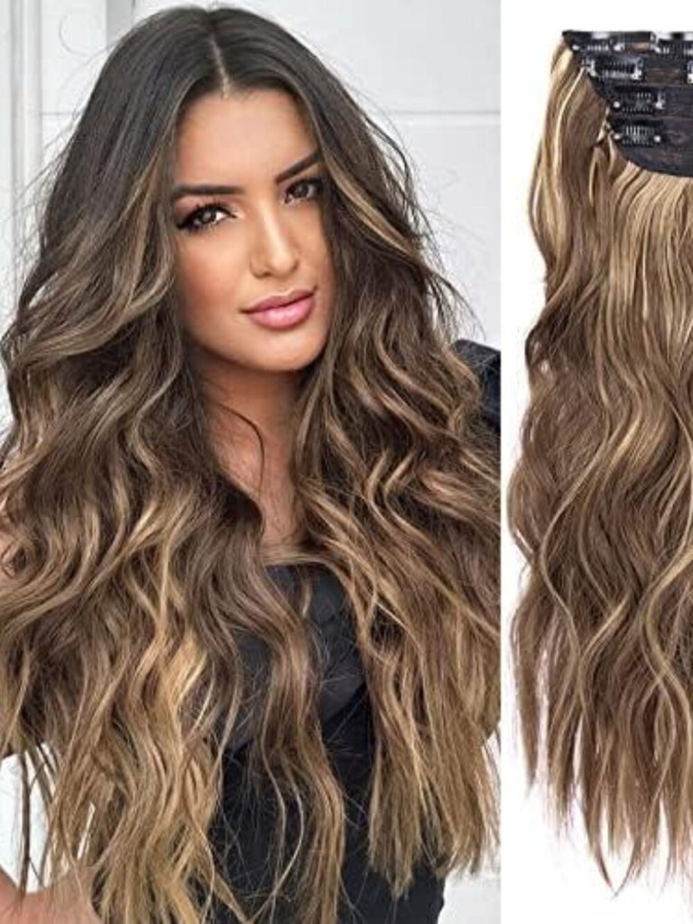 4 pcs Clip in Hair Extentions Synthetic Honey Blond and Mixed Brown Never Worn